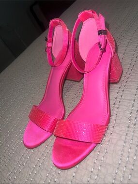 Gianni Bini Women's Hot Pink Block Heel Ankle Strap Sandals